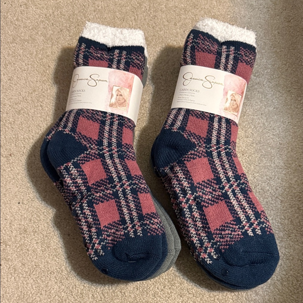Jessica Simpson Plaid Socks - Pink and Navy